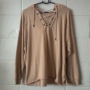 Aerie Neutral Oversized Sweatshirt with Lace Up Detailing Size XS